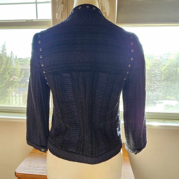 Rebecca Minkoff Navy Blue and Black Studded Tweed Jacket - Size 2 - Picture 4 of 8